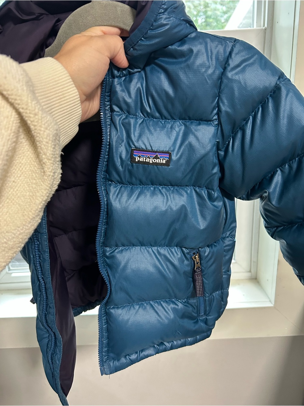 Patagonia Kids Teal-Blue Hooded Puffer Jacket - Picture 9 of 10